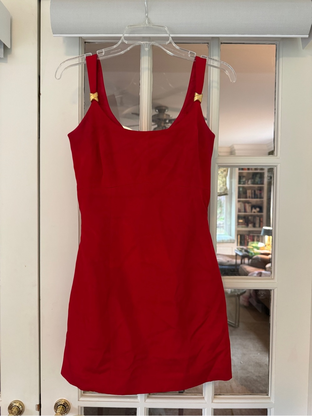 Classic Red Mini Dress w/Gold Strap Detail (tailored for sculpted fit) - Sz 4